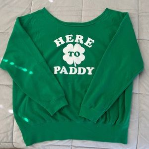 Oversized off the shoulder St. Patrick’s Day sweatshirt